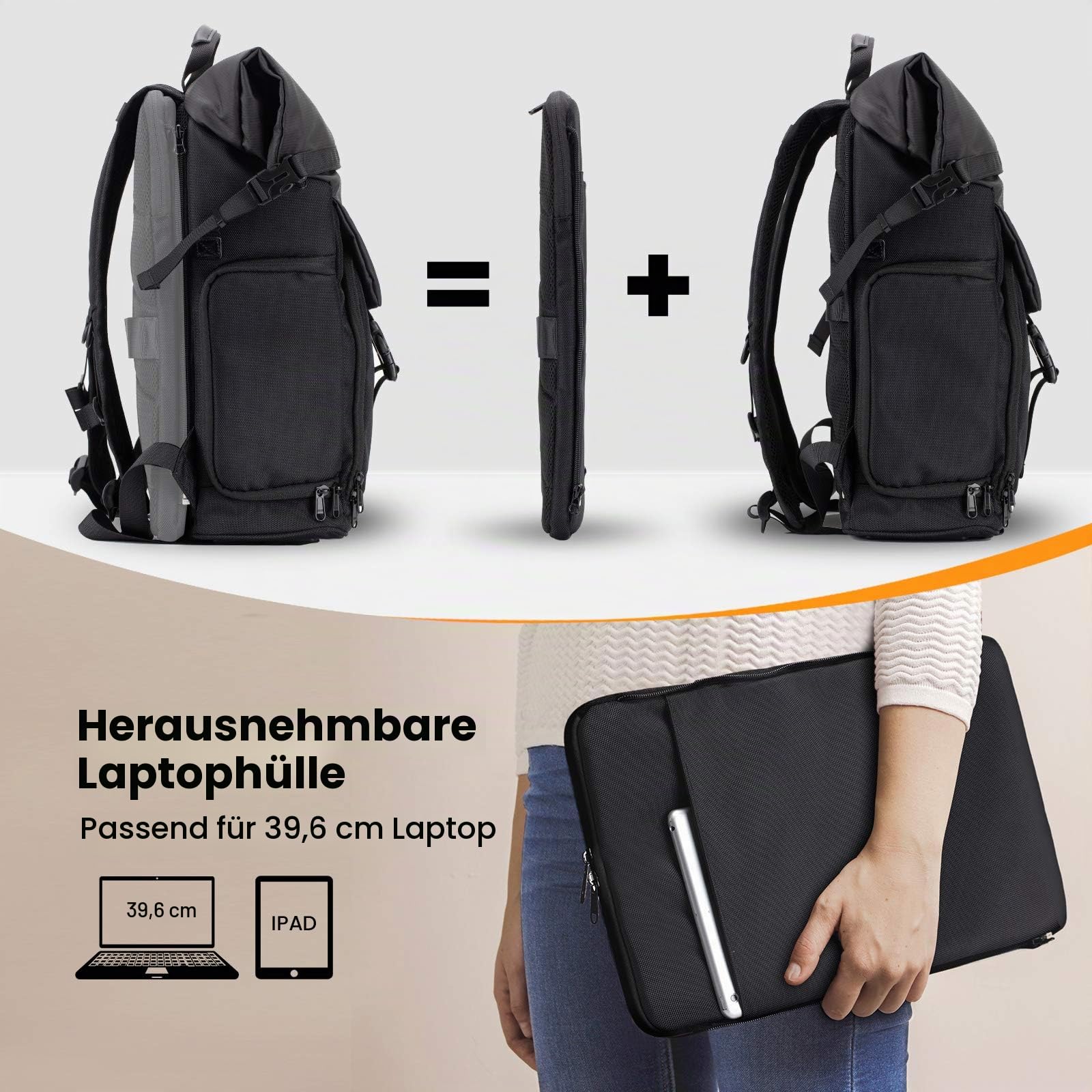 TARION Kamerarucksack Wasserdicht Fotorucksack Kameratasche DSLR Rucksack mit 15,6 Zoll Laptophülle und Regenschutzhülle(SP-01-Schwarz)