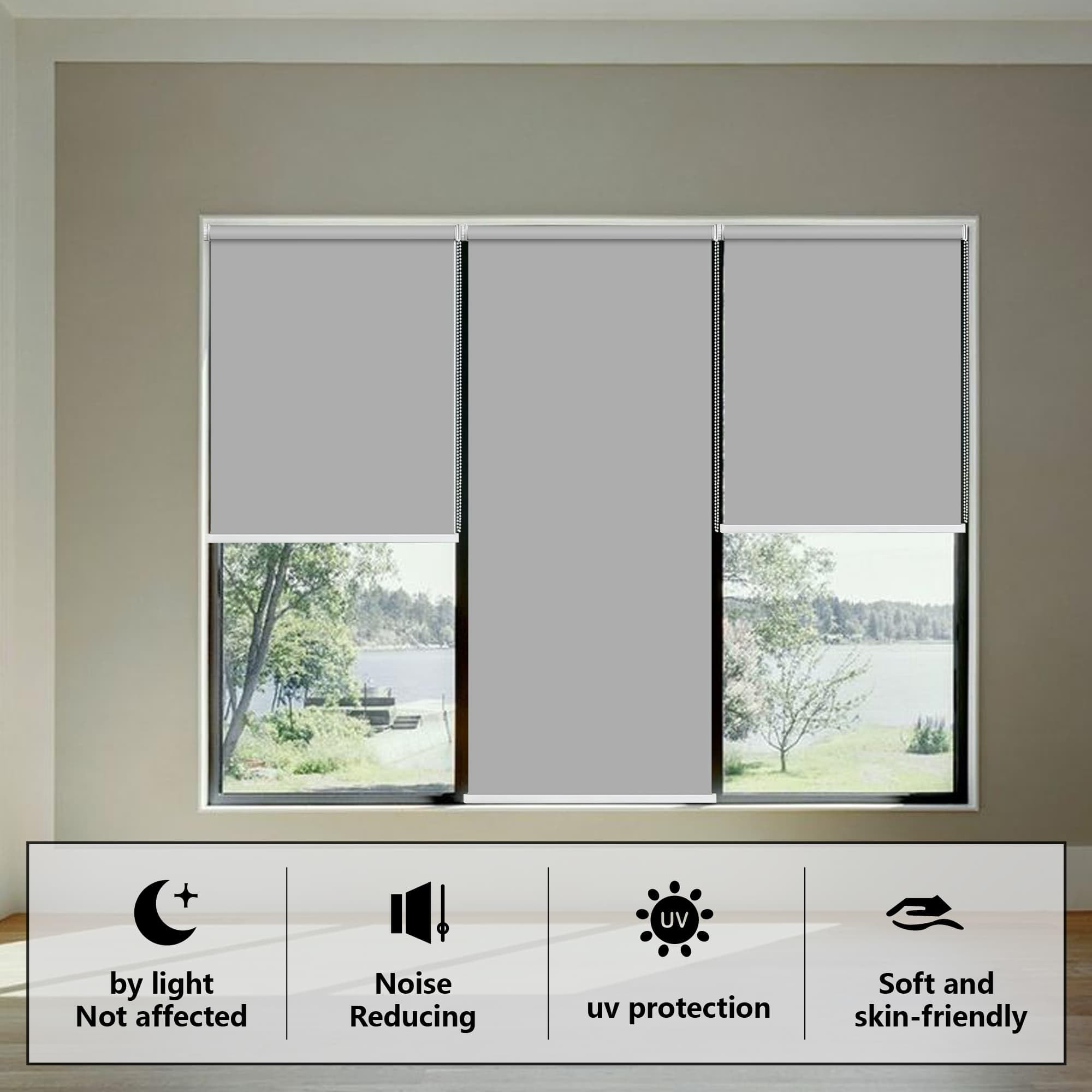 Store Occultant Thermique 112 x 180 cm Protection de Vie Privée Stores Enrouleurs Intérieurs Kit de Montage Inclus pour Chambre Salon Maison, Gris Clair