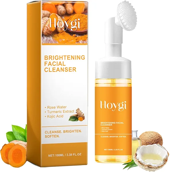 HOYGI Turmeric Face Wash with Brush, Turmeric Foaming Facial Cleanser for All Skin, 3.38 Fl Oz/pcs