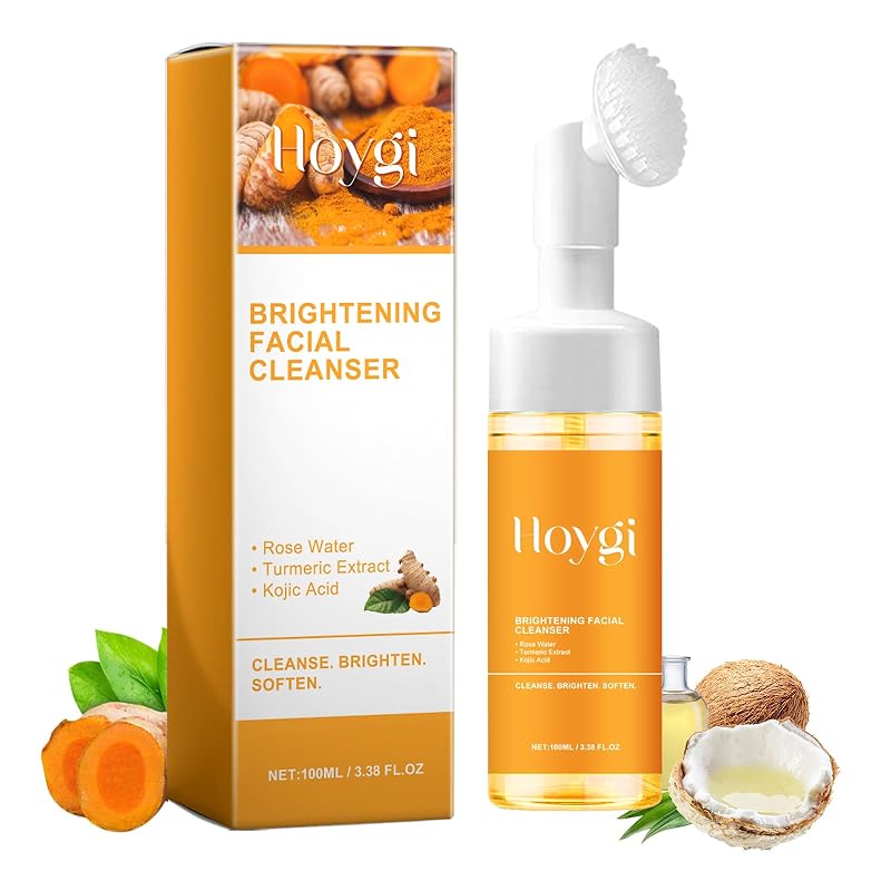 HOYGI Limpador facial espumante de cúrcuma com escova, 100 mL