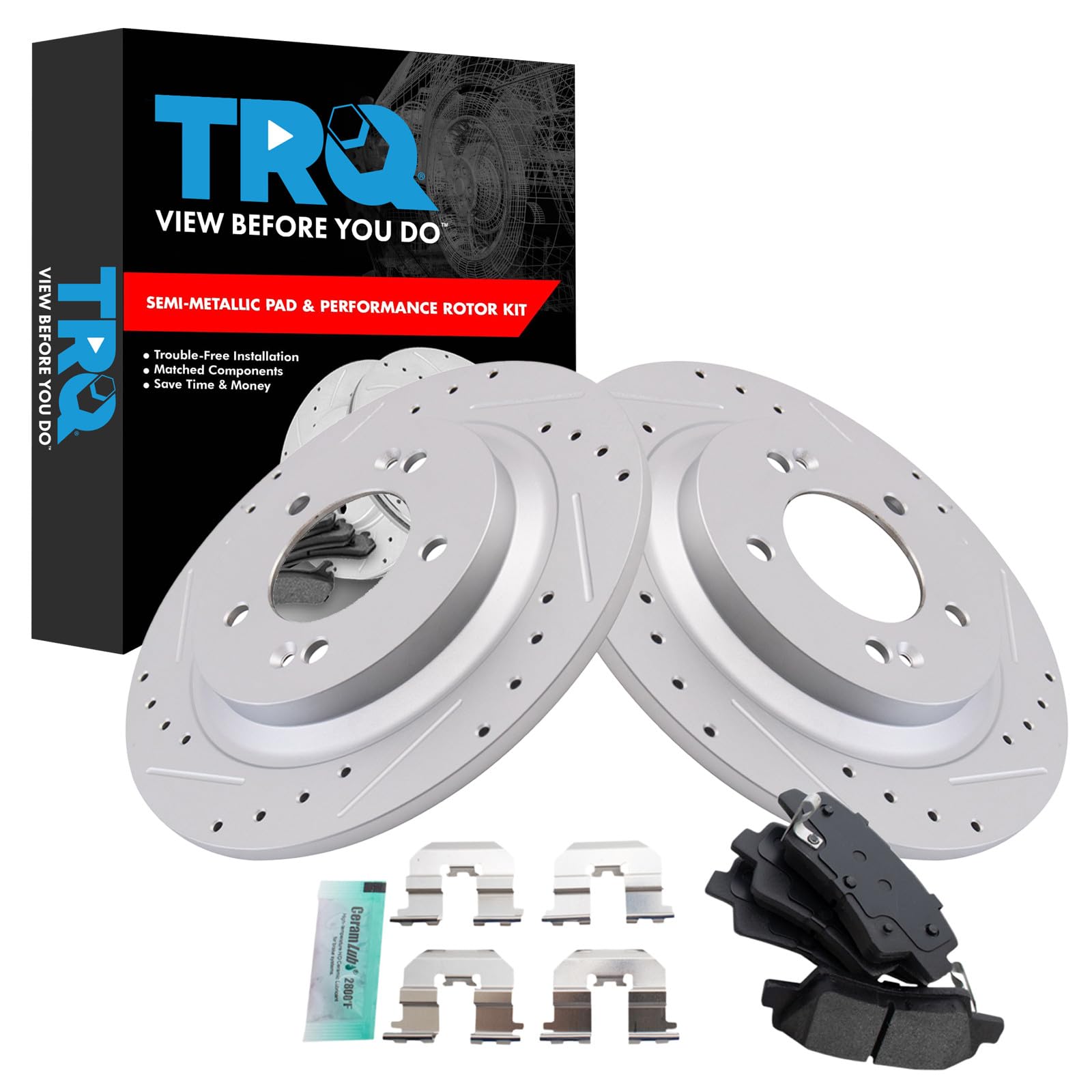 TRQ Performance Rear Brake Pad and Rotor Set Semi Metallic Coated Rotors Compatible with 2016-2017 Hyundai Azera 2015 Sonata 2014-2016 Kia Cadenza 2013-2016 Optima 2015 Soul EV