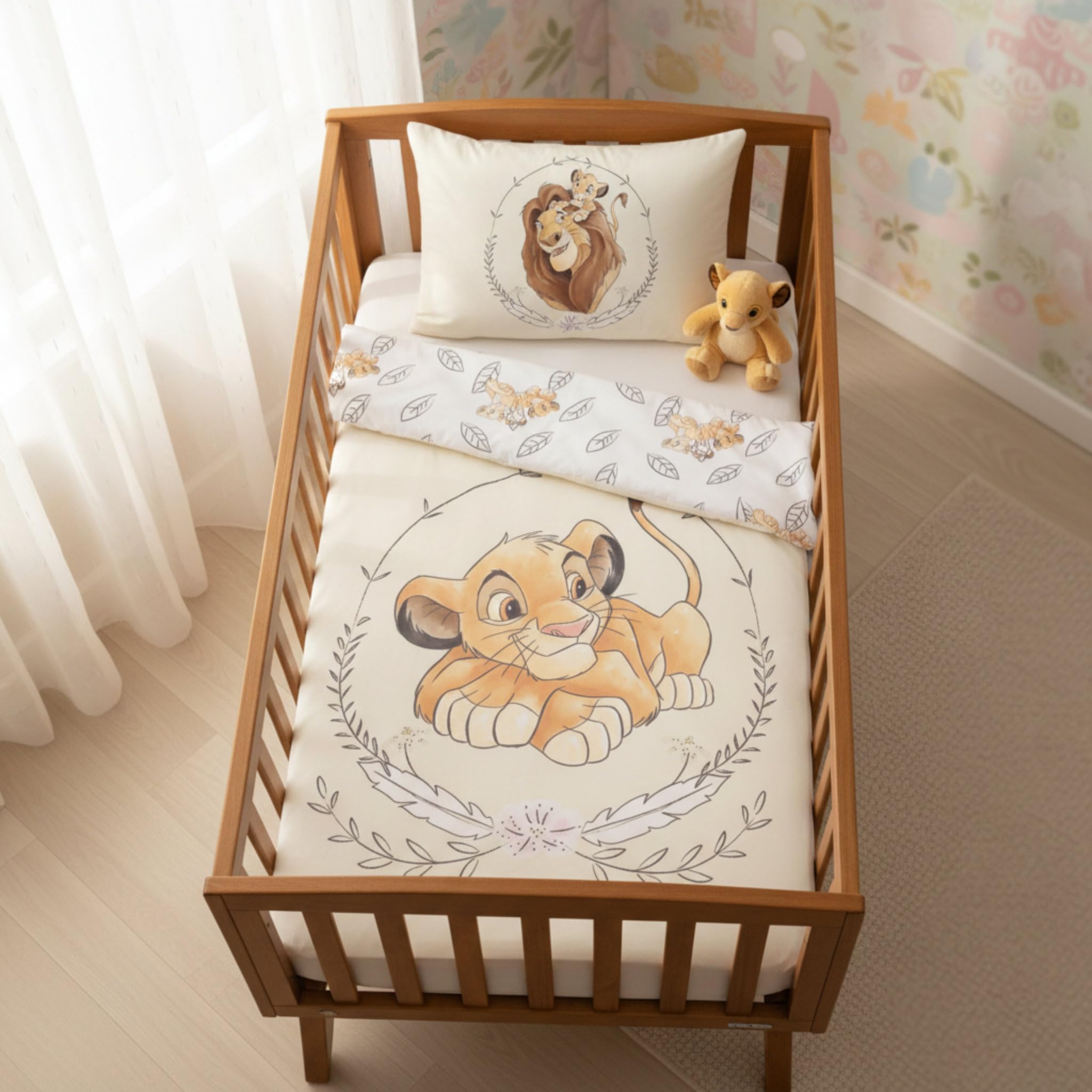 Housse de couette bebe Simba Le roi Lion 100x135 cm avec taie d'oreiller 40x60 cm | Linge/Parure de lit bébé idéal pour les lits de 60x120 cm jusqu'à 70x140 cm | pour les Tout Petits 100% coton