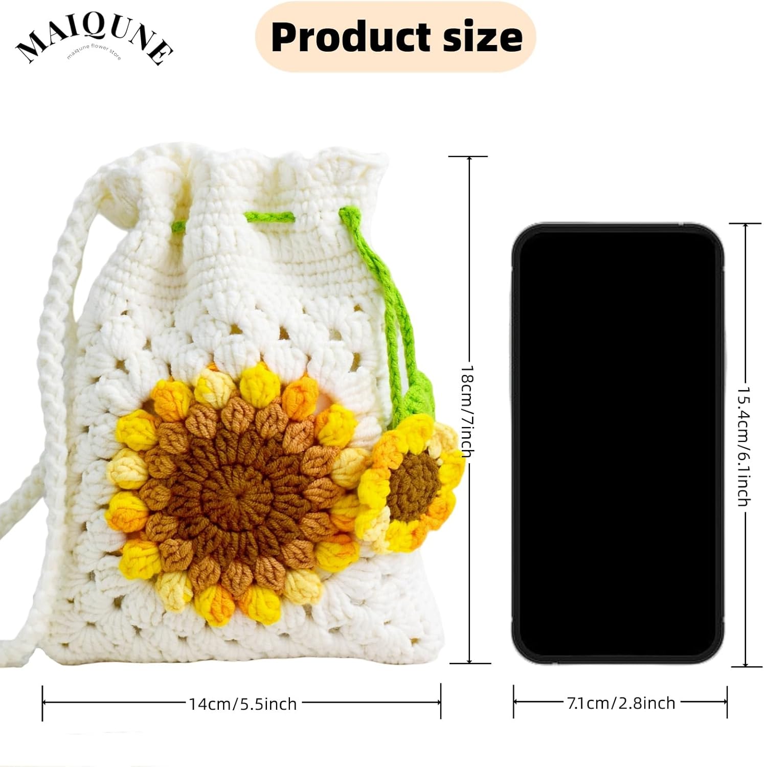MAIQUNE Sunflower Crochet Bag, Women's Crocheted Purse, Crochet Flower Woven Tote Crossbody, Handwoven Crossbody Handbag, Crocheted Beach Bag, Handmade Knitted Shoulder Bags Gifts for Girls Women - Image 4