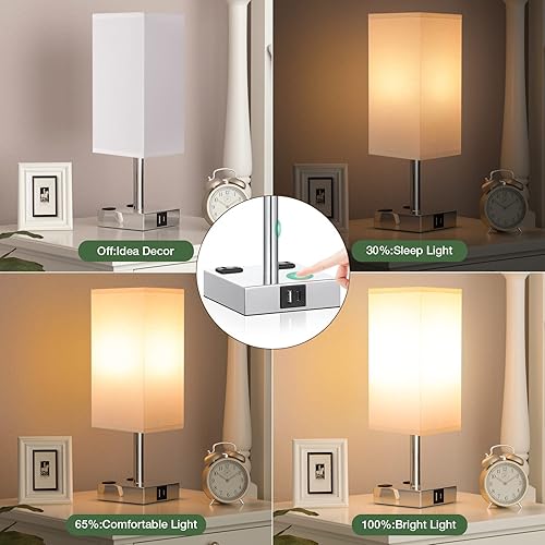 Miniatura 4 de aooshine Juego de 2 lámparas táctiles para mesita de noche con puertos de carga USB-C+A y salidas de CA, lámpara de noche regulable de 3 vías con