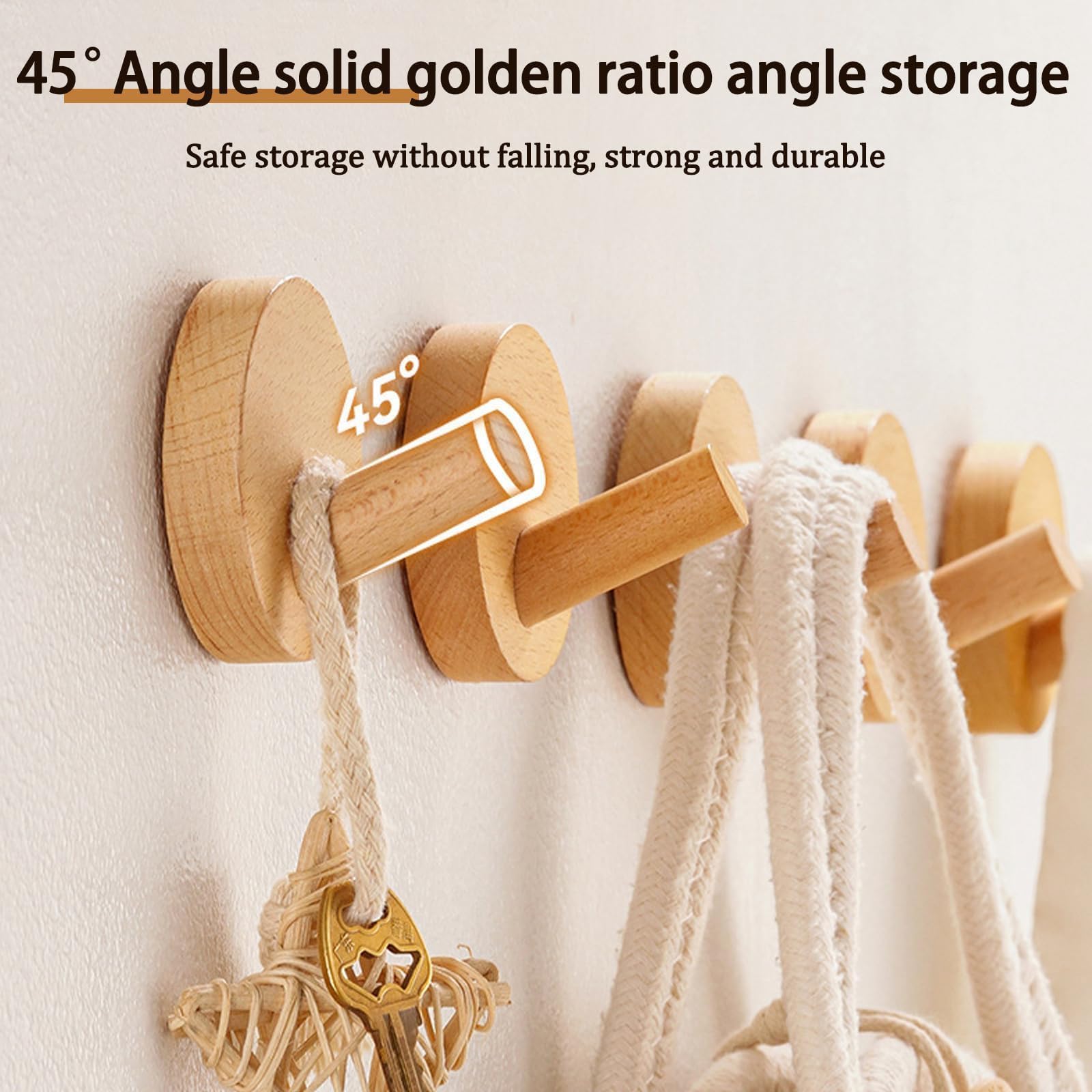 4 Pezzi Ganci Appendiabiti, Ganci Senza Foratura, In Legno Di Alta Qualità Per Parete Asciugamano Doccia Bagno Piastrelle Porta Cucina Finestra (faggio)