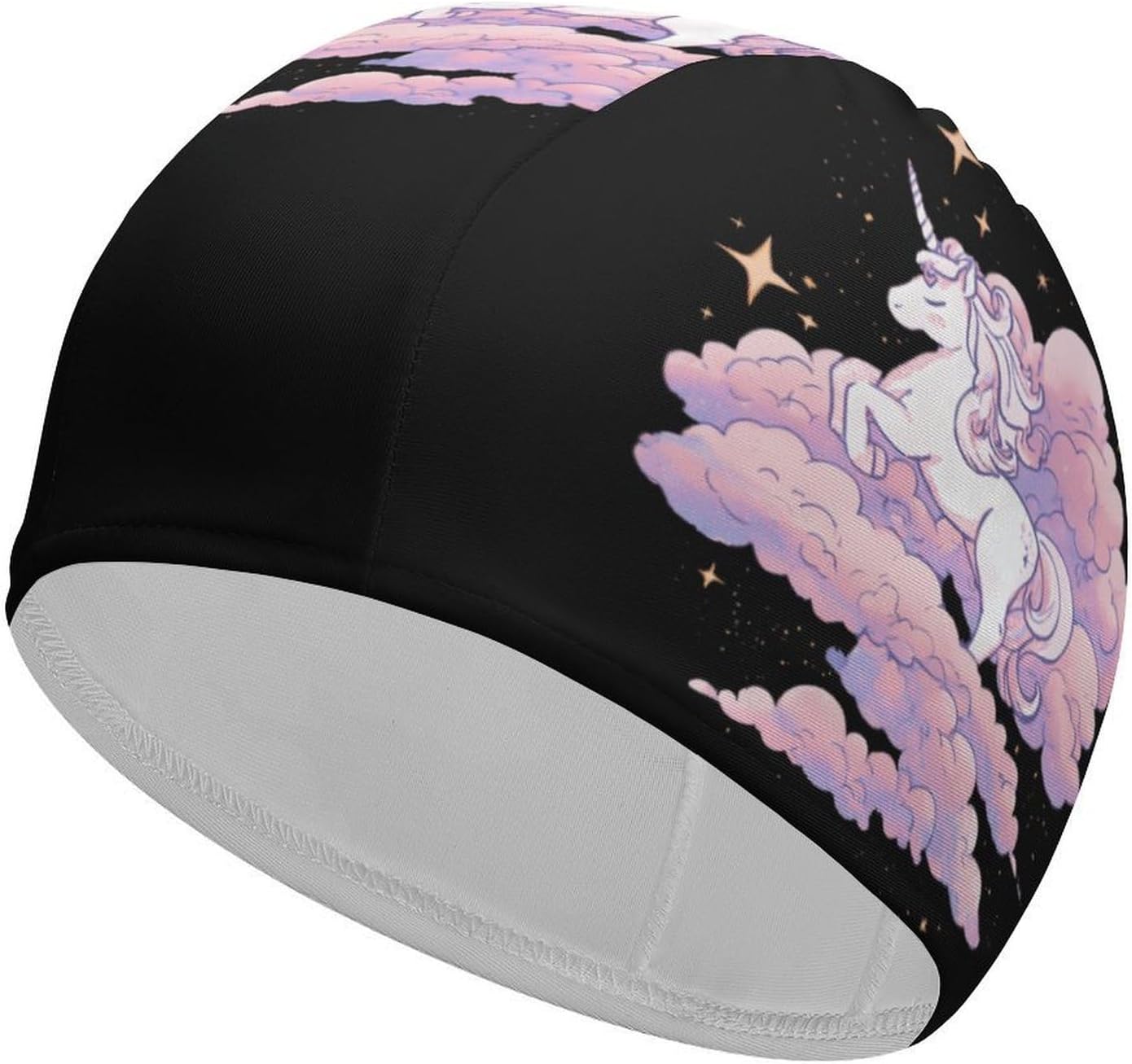 Fantasy Unicorm in The Clouds Womens Swim Cap for Men Adult Swimming Hat Curly Short Medium Long Hair