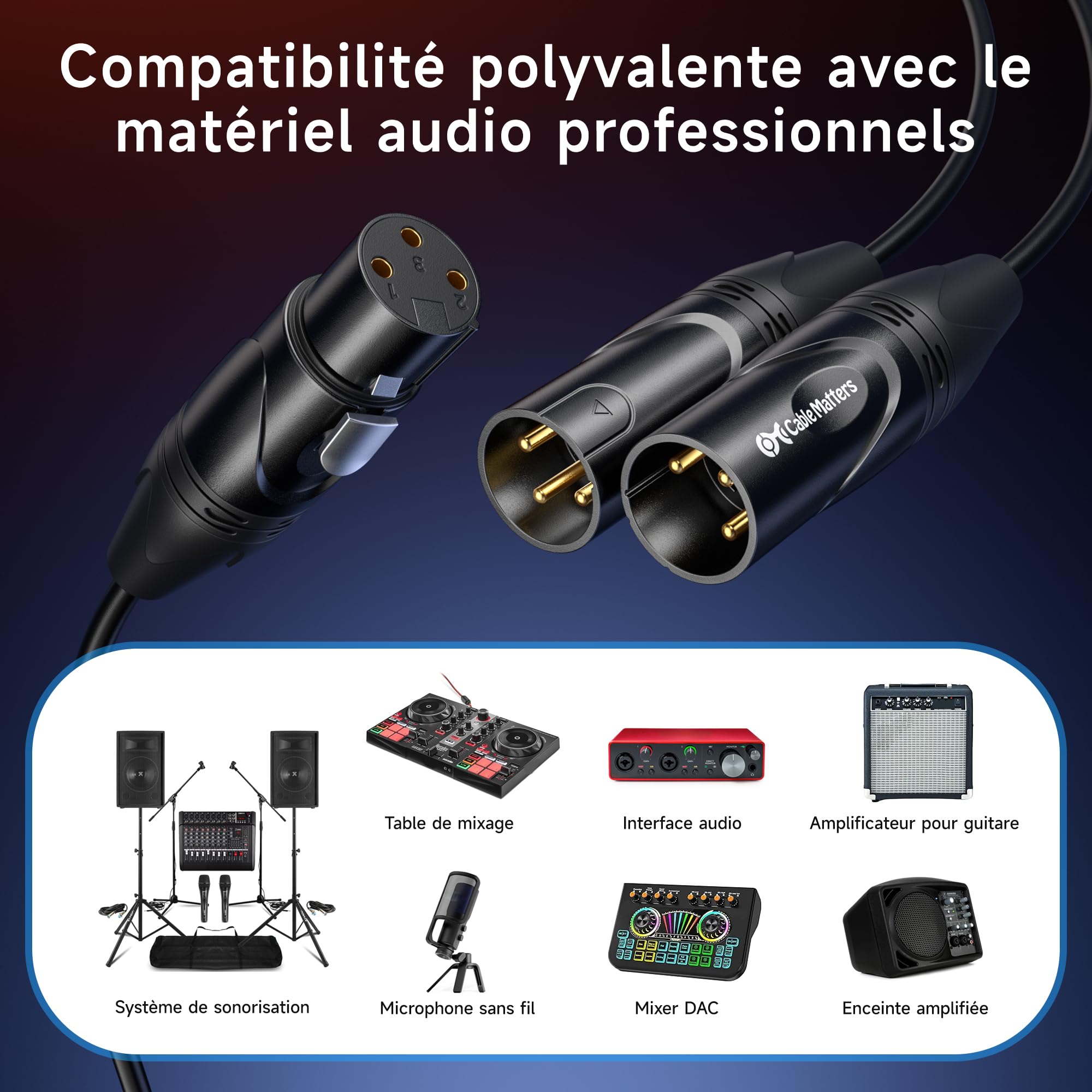 Cable Matters Câble séparateur XLR, câble en Y femelle vers 2 mâles XLR - 0,5m
