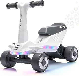 6V Electric Baby Balance Bike with Bubble Machine, 2-in-1 Toddler Ride-On Toy with Adjustable Height, Music & LED Lights, for Boys and Girls Ages 2-4.5 Years