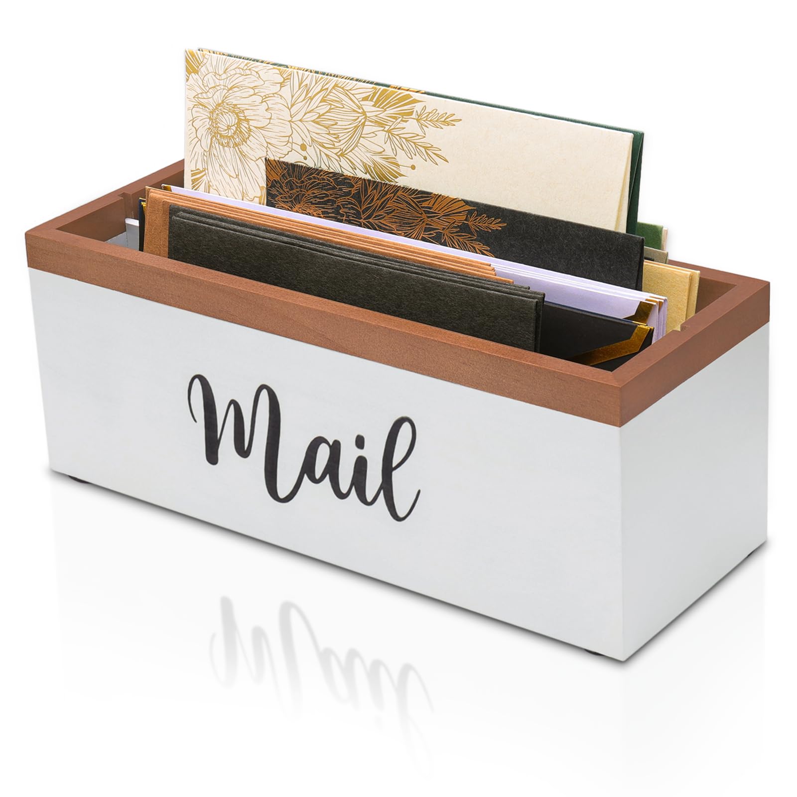 100% Real Wood Mail Organizer for Countertop, Dual-Sided Mail Script Design, Mail Holder for Office, Desk, Entryway Table, Rustic Farmhouse Style,