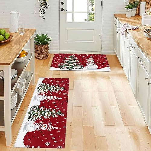Miniatura 137 de Alfombras de cocina de Navidad absorbentes antideslizantes para piso, árbol de Navidad, muñeco de nieve y copo de nieve, alfombras y tapetes