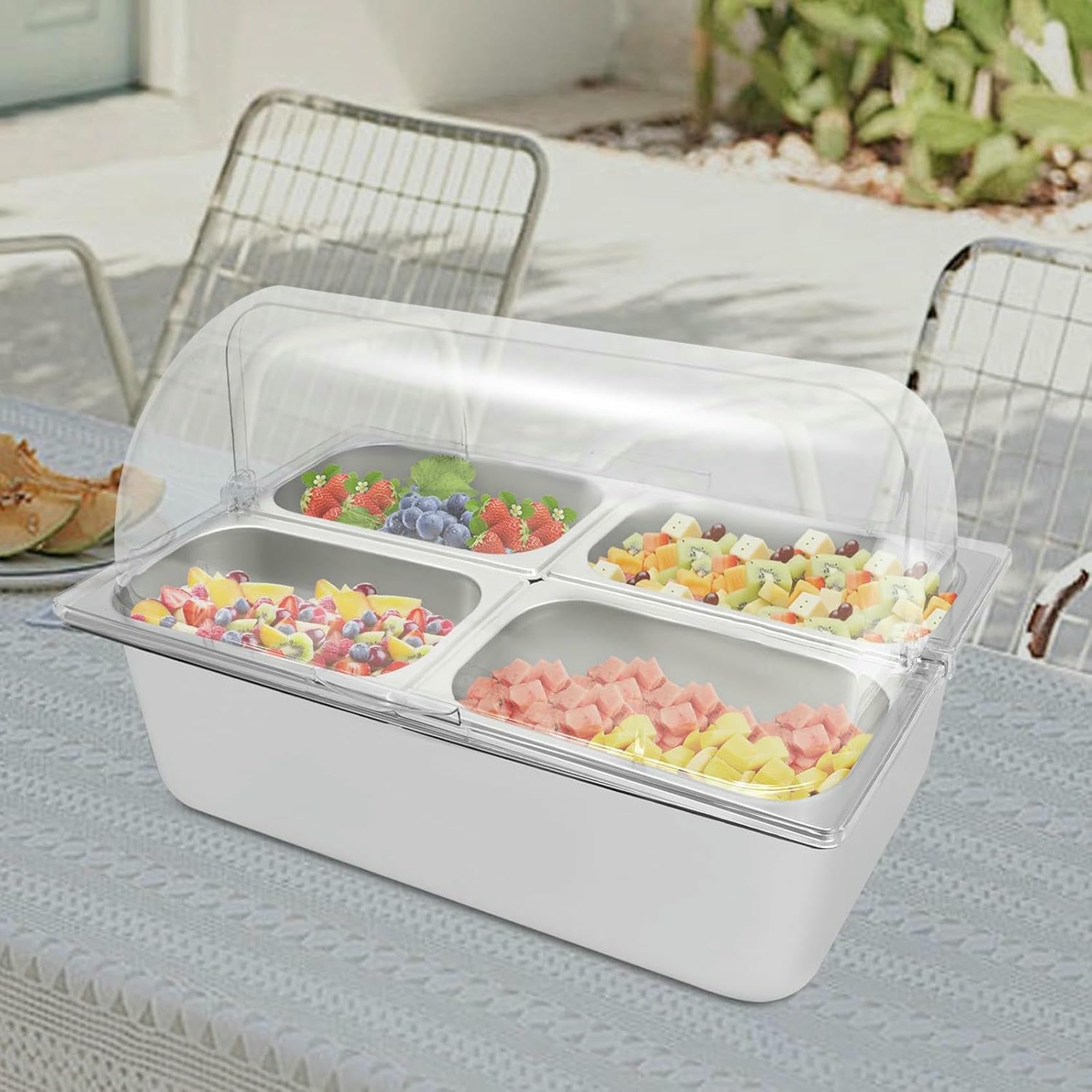 1 Set für Salatbar, Buffet-Station, Lebensmittel-Servierbehälter, Lebensmittel-Servierdisplay mit Deckel, kalte Speisen, Buffet-Servierer für Zuhause, Hotel, Einkaufszentrum~/