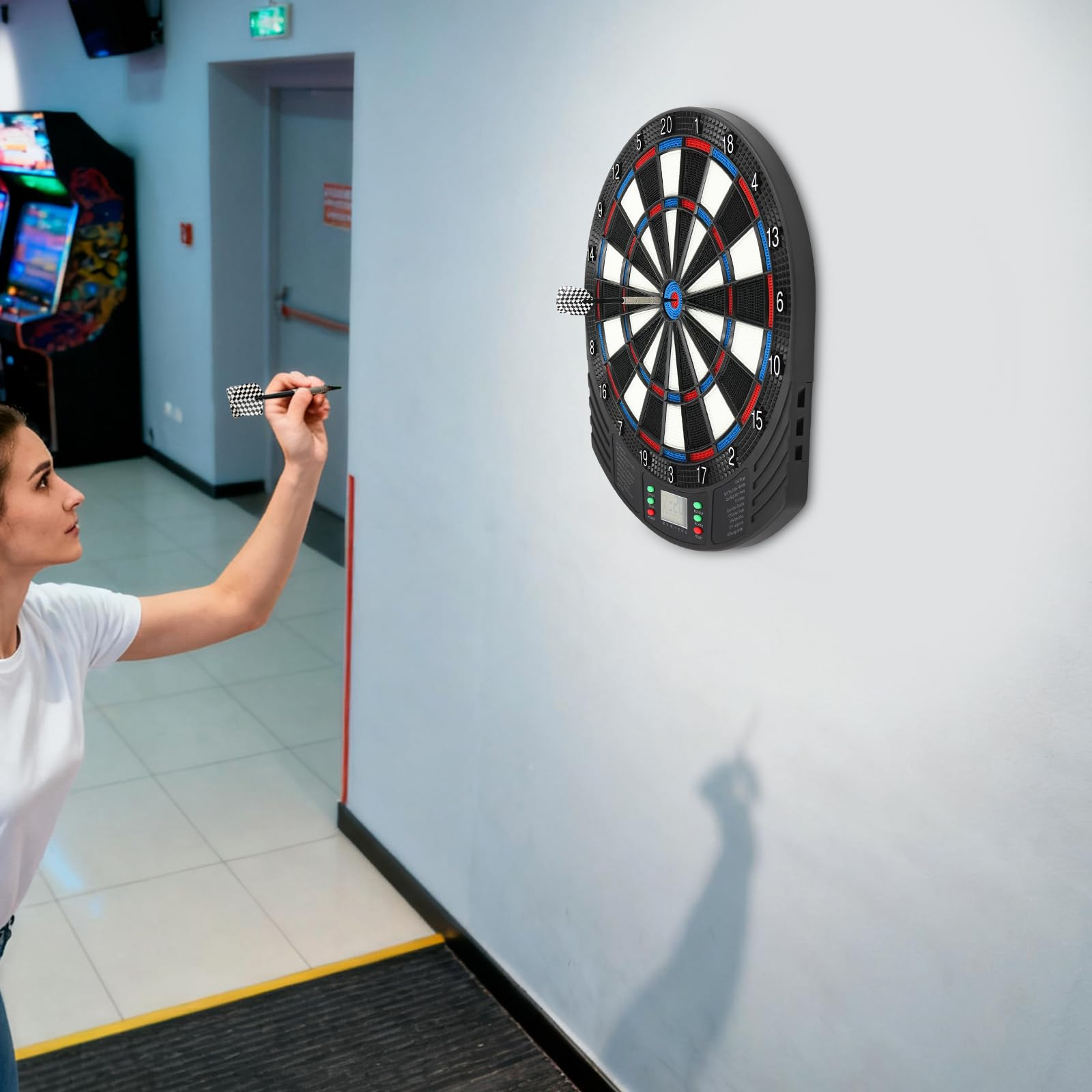 Cible de fléchettes électronique avec écran LCD, alternative à 18 jeux, comptage automatique pour 1 à 8 joueurs, montage mural pour la maison, le bureau