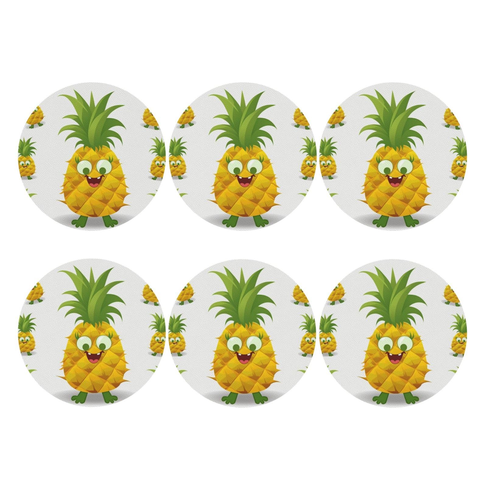 6pcs Leather Coasters for Drinks, Pineapple Drink Coasters for Tabletop Protection, 4" Cup Coasters for Coffee Table Decor, Non-Slip Drinking Cup Mat for Hot Or Cold Drink