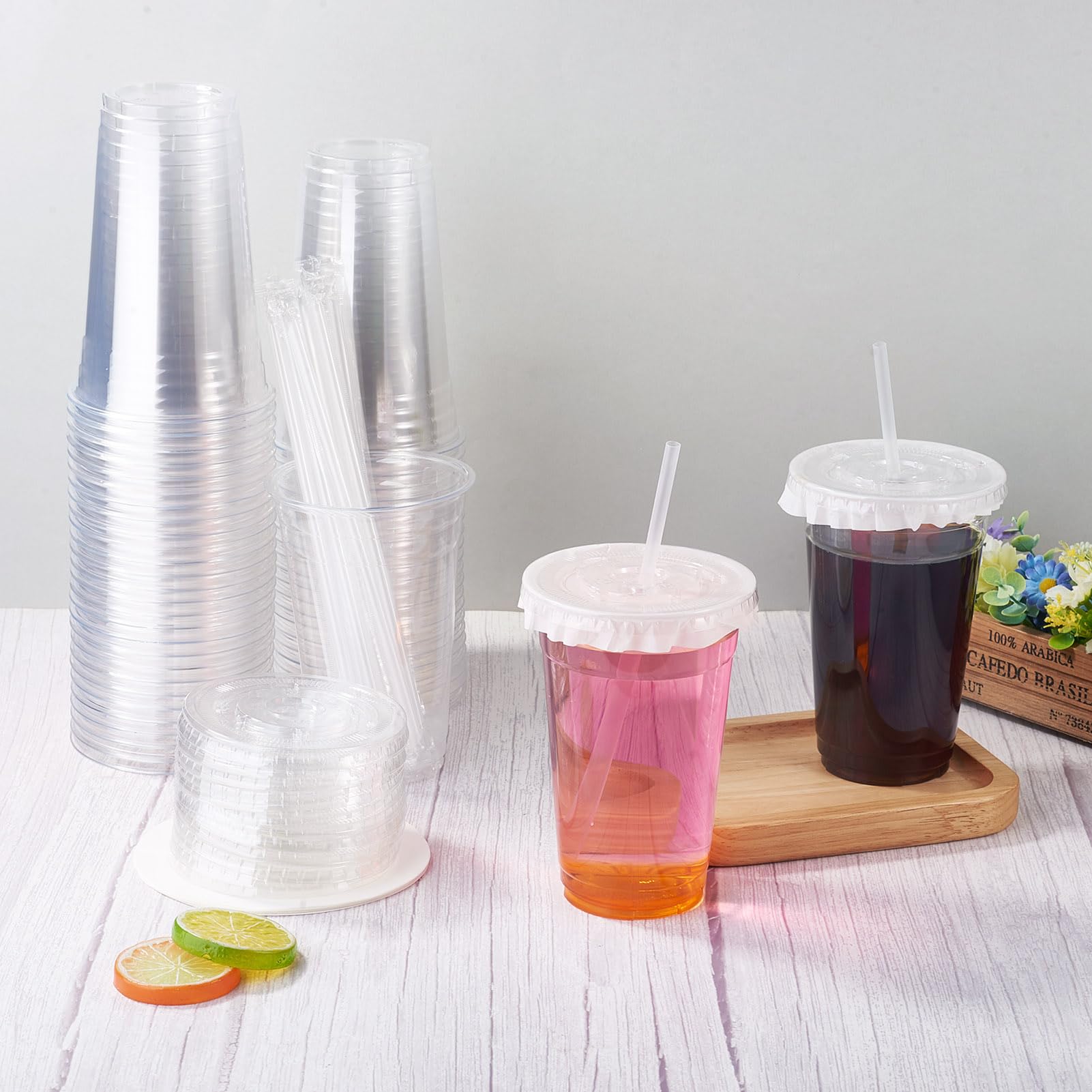 Juego de 50 tazas de café desechables de 567 g con tapa y pajita