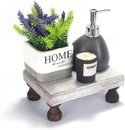 mustry Elevador de madera de decoración de granja para exhibición hermoso soporte de pedestal rústico para encimera de cocina única encimera de baño