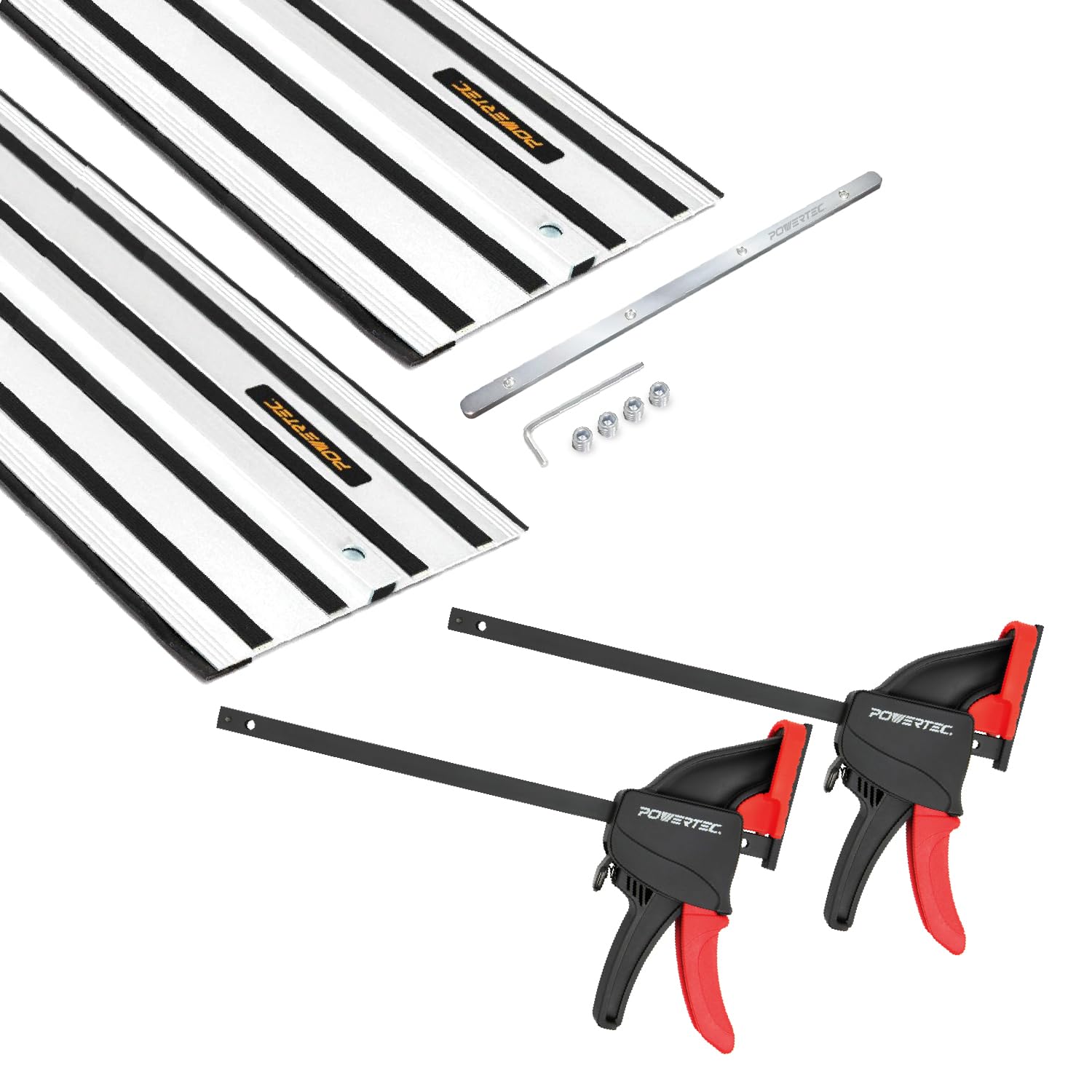 POWERTEC 72199 110 Inch Track Saw Guide Rail and Clamp Set for