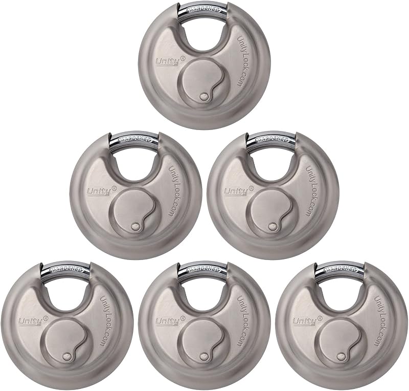 Unity Lock 2 3/4" 70mm Stainless Steel Discus Lock for Self Storage Unit Van Trailer Container, Multi Purpose Premium Manager Lock Same Keyed Alike (6)