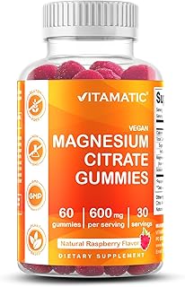 Vitamatic Magnesium Gummies 600mg per Serving - 60 Vegan Gummies - Promotes Healthy Relaxation, Muscle, Bone, & Energy Support