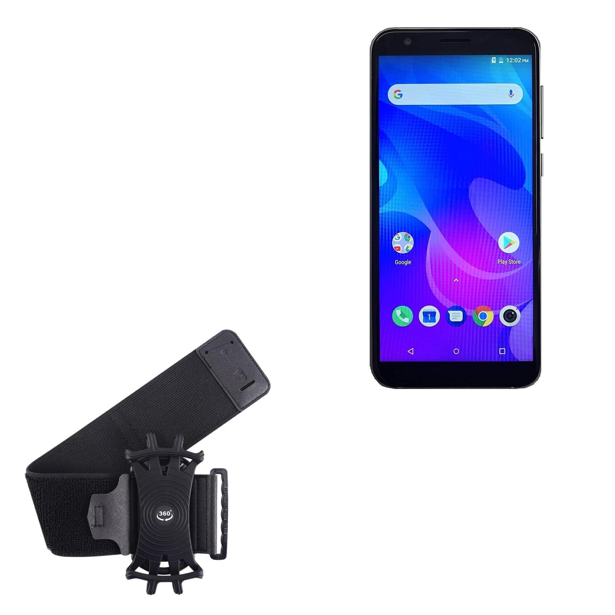 BoxWave Holster Compatible with Coolpad Mega 5A - ActiveStretch Sport Armband, Adjustable Armband for Workout and Running - Jet Black