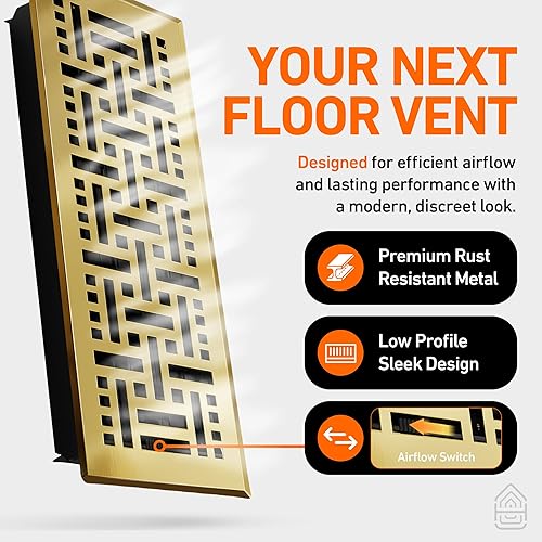 Miniatura 3 de Home Intuition Basketweave - Rejilla decorativa para registro de piso de 2 x 14 pulgadas con trampa de cubierta de malla, latón pulido