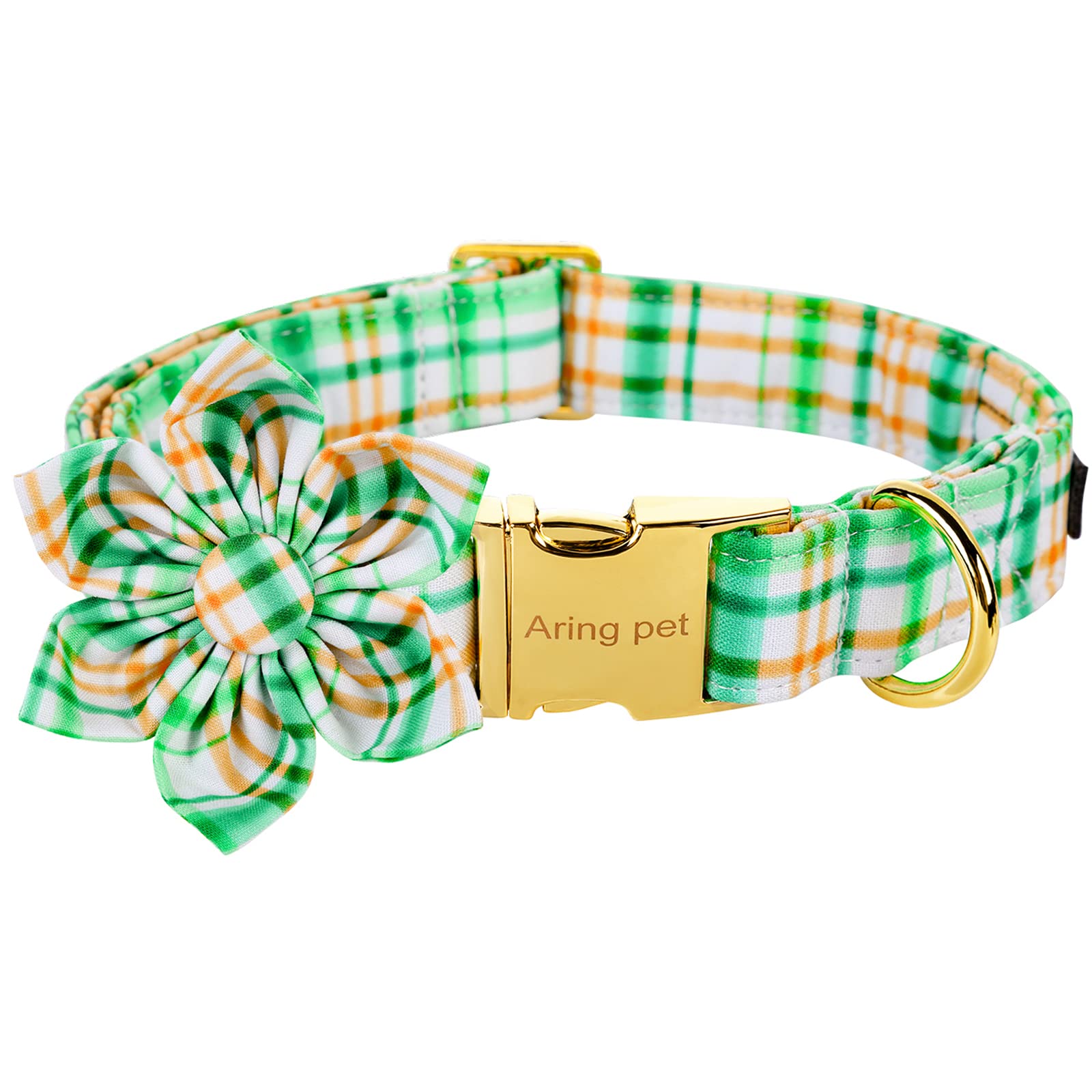 Aring petARING PET Flower Dog Collar, Adorable Green Grid Dog Collars with Detachable Flower, Adjustable Collar Gifts for Small Medium Large and Girl Boy Dogs