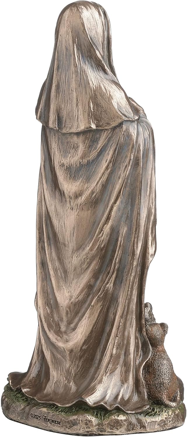 Veronese Design 6 Inch Saint Gertrude of Nivelles Cold Cast Resin Bronze Finish Statue Religious Gift