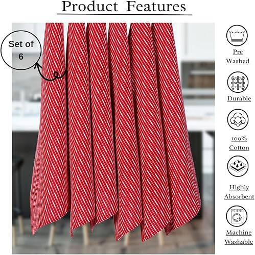 Miniatura 3 de Brookyn Stripe - Juego de 6 toallas de cocina de 18 x 28 pulgadas, color carbón, 100 % algodón, secado rápido, toallas de bar, altamente