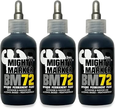 BM-72 Bottle Marker, 2oz 60ml Alcohol-Based Paint, 1.2mm Steel Ball Tip, Valve Action, Waterproof & Weatherproof, Writes on Rough & Oily Surfaces, Made in USA - 3 Pack