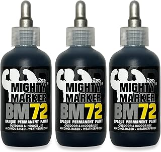 BM-72 Bottle Marker, 2oz (60ml) Alcohol-Based Paint, 1.2mm Steel Ball Tip, Valve Action, Waterproof & Weatherproof, Writes on Rough & Oily Surfaces, Made in USA - 3 Pack