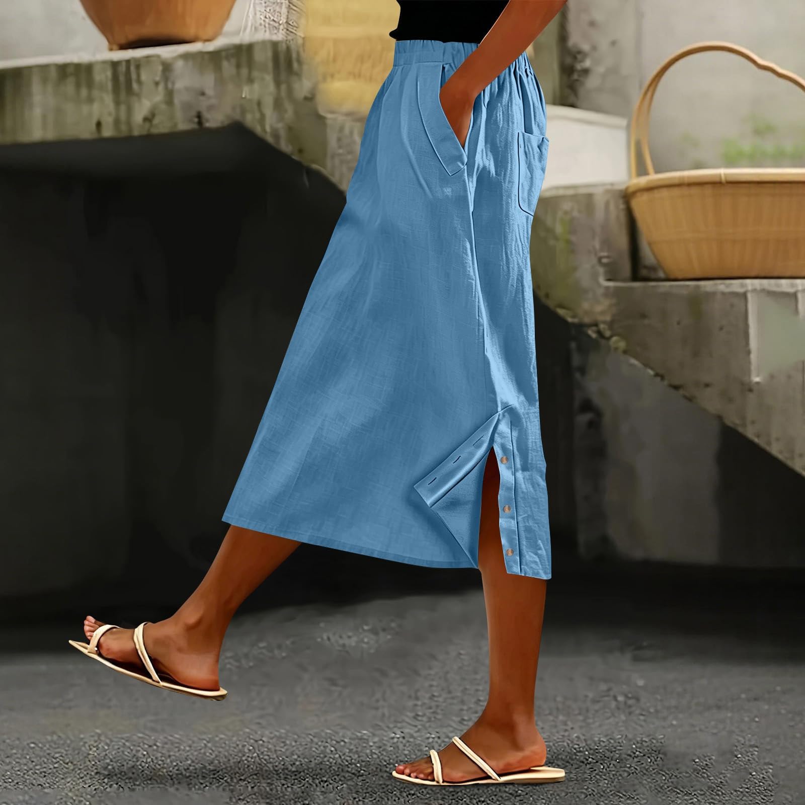 Generisch Freizeithose Damen Hosenrock Lang Sommer Hose Elegant Palazzo Hose Mit Taschen Leichte Hosenrock Weitem Bein Hosenanzug Hohe Taille Atmungsaktive Sommerhose Elastischer Bund Stoffhose