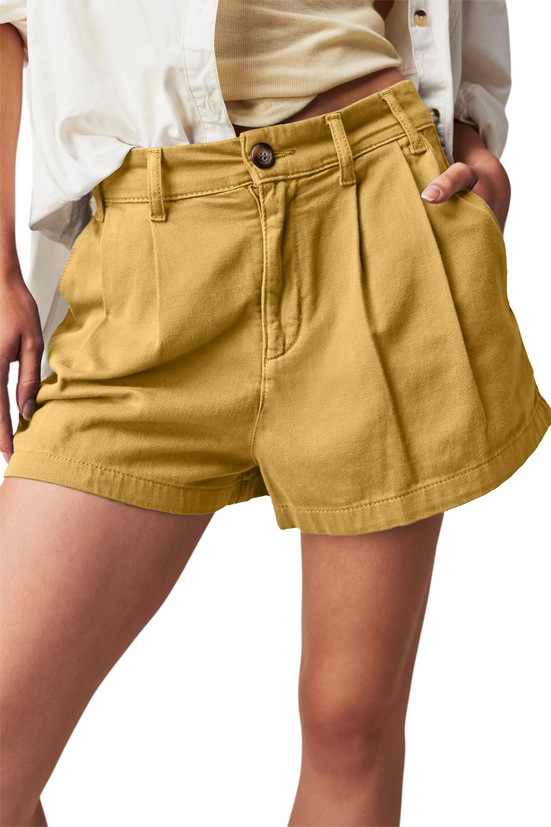 Lesore Womens Relaxed Fit Elastic Waist Casual Summer High Rise Shorts Pockets Chino Shorts Pants Trousers