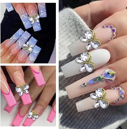 Miniatura 2 de Dijes de mariposa para uñas, 10 piezas de aleación 3D de mariposa para uñas acrílicas, gemas de mariposa metálicas doradas y plateadas, diamantes de