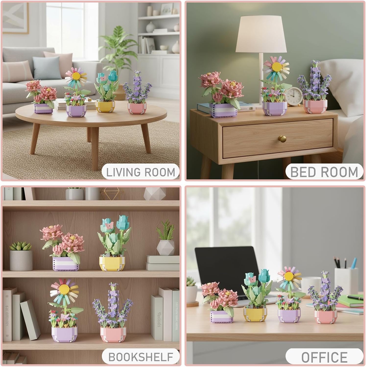 Mini Flower Bouquet Building Sets - Botanical Collection Artificial Flowers for Home Decor, Creative Easter Gifts for Teens Girls & Adults (Chrysanthemum, sunflower, tulip, lavender set of four)