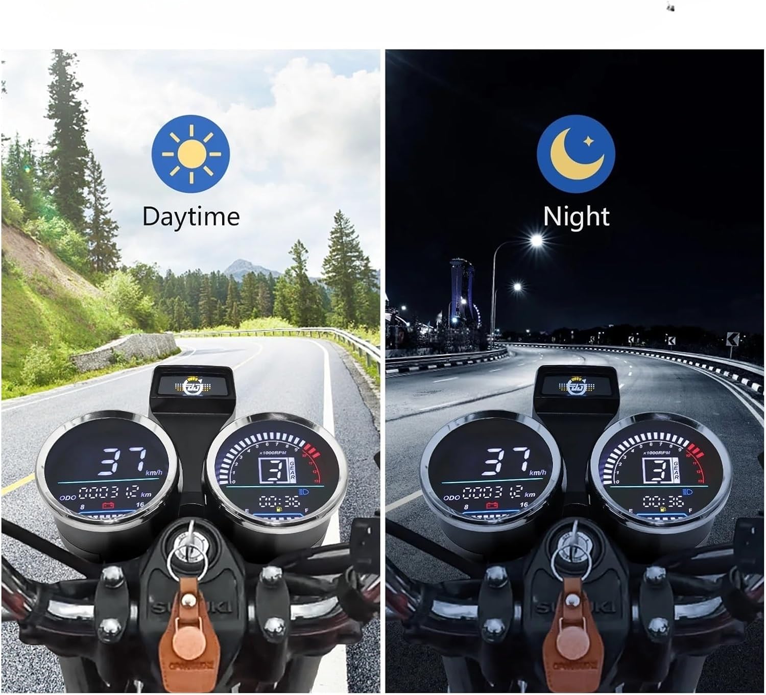 Motorcycle Speedometer Gauge Digital Moto Tachometer Digital Panel for GN 125 Motorcycle Dashboard Odometer RPM Gauge Motorcycle Accessories 8-16V