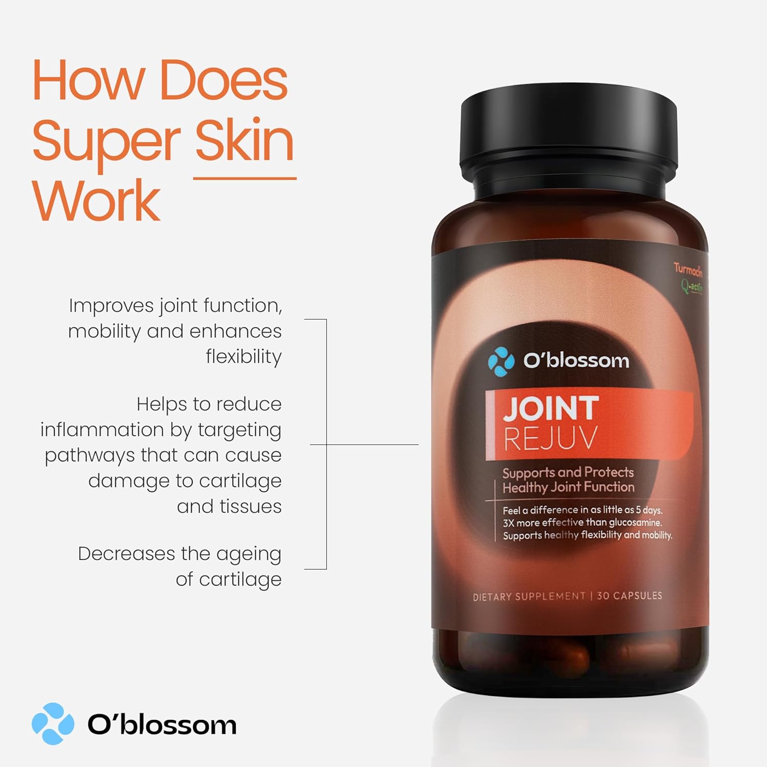 O'blossom Joint Rejuv 30ct - Arthritis Supplements for Joint Pain Relief, 3X More Effective Than Glucosamine Chondroitin, Family & Athletes Joint Health, 5-Day Difference, Natural Ingredients