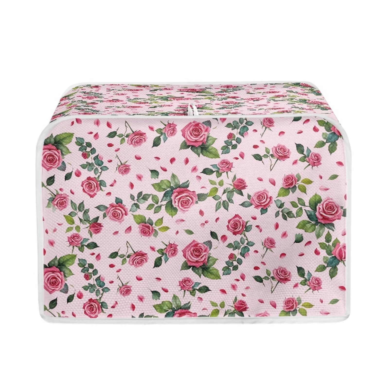Xoenoiee Pink Rose Floral Print Toaster Covers Bread Maker Cover, 4 Slice Kitchen Small Appliance Covers, Valentine Microwave Toaster Oven Cover Toasters Kitchen Accessories