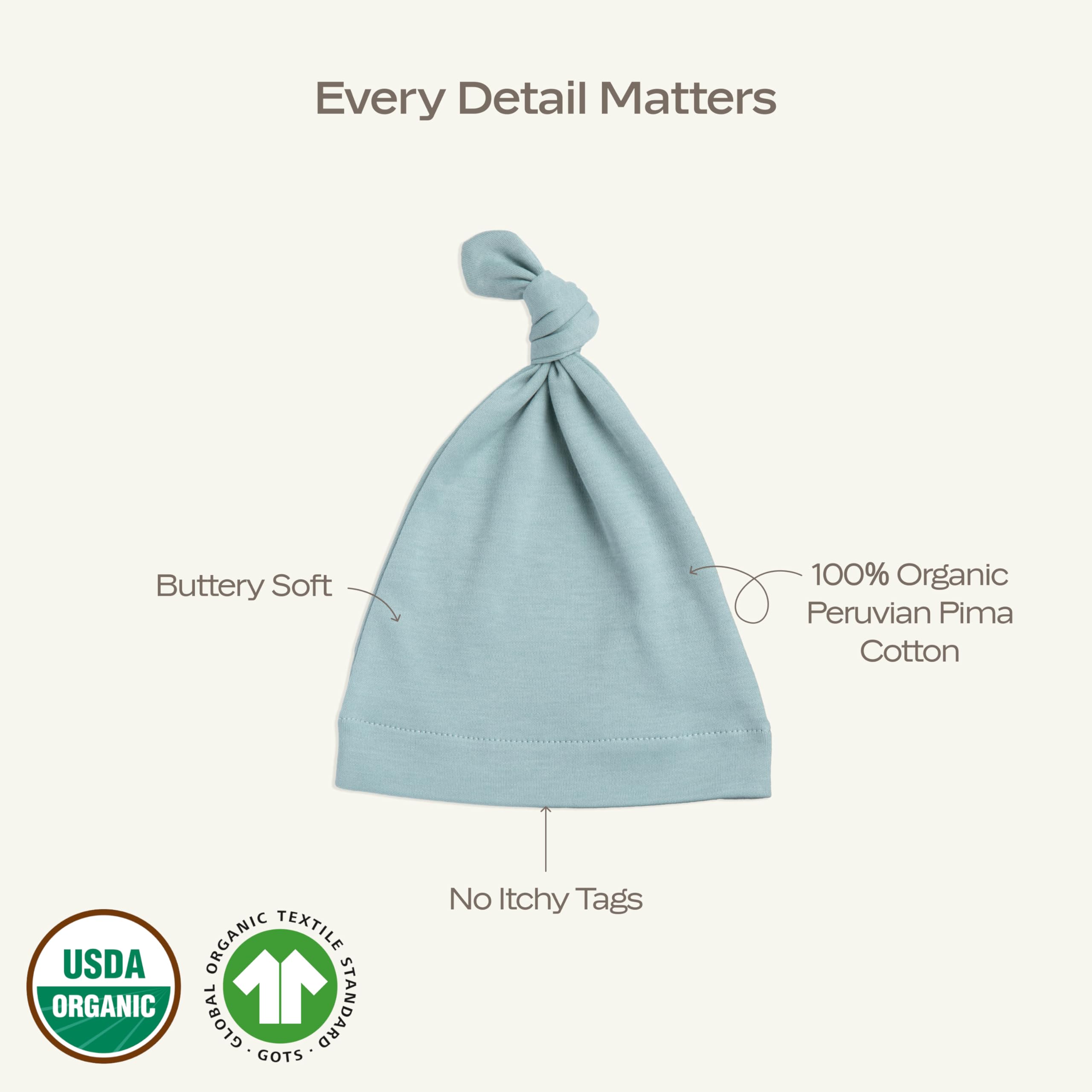 MON CHOU Baby Knotted Hat, 100% Organic Pima Cotton Jersey Beanie, Super-Soft Cap for Newborn Infant Boy Girl Unisex