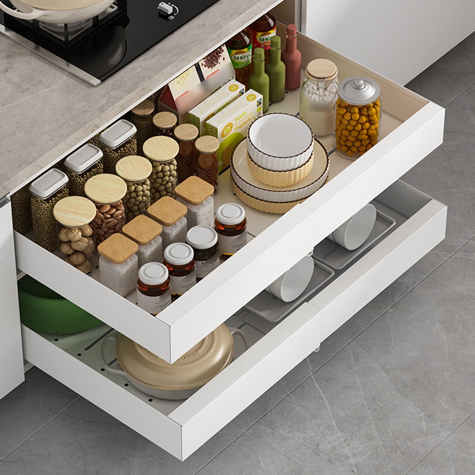 Organisateur d'armoire coulissant pour une cuisine moderne et fluide