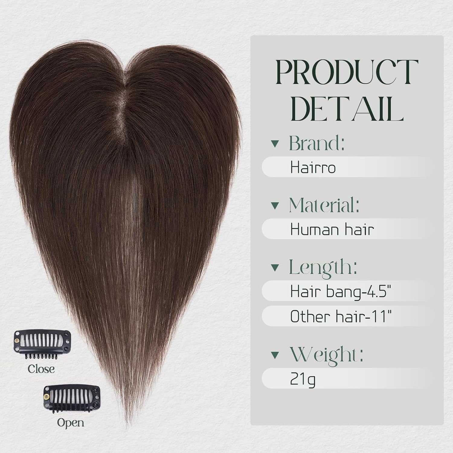 Hairro Human Hair Toppers For Women Lace Base Remy Topper Hair Pieces No Bangs Clip On Topper Handmade Wiglet Hair Extensions For Hair Loss 11 Inches 21g #02 Dark Brown