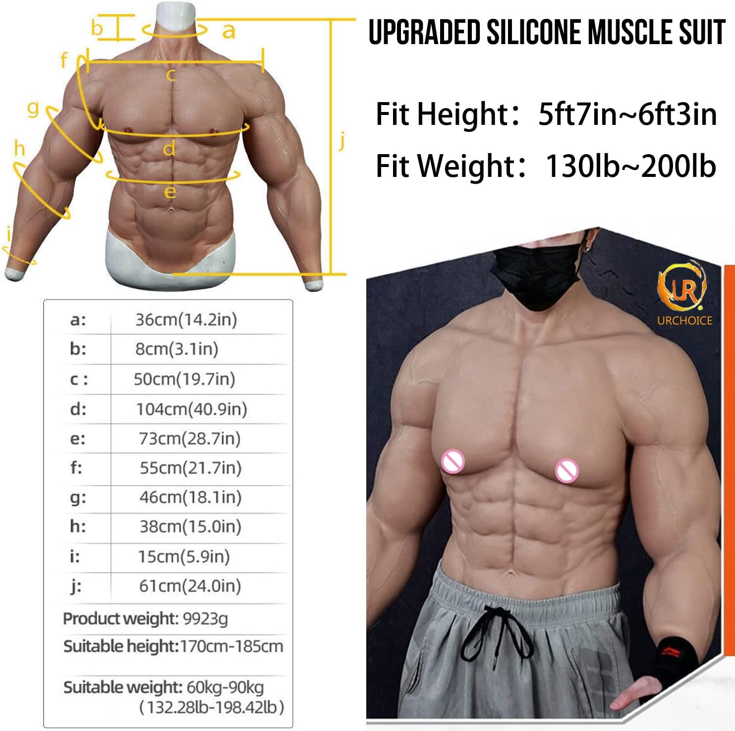 Silicone Muscle Suit Men Fake Abs with Muscle Arms, Realistic Silicone Fake Chest Muscle with Abdomen Macho Muscle