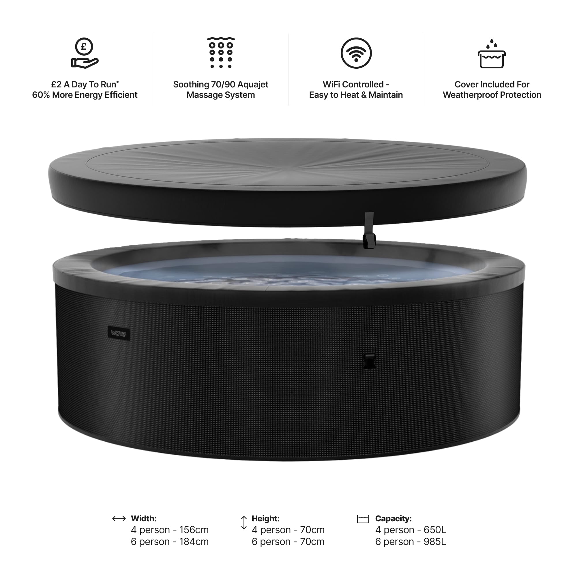 Wave Tahoe Eco Foam Spa | Tragbarer Outdoor-Hot Tub mit schneller Aufheizung | Strapazierfähiges PVC-Material | Einfacher Aufbau (Charcoal Black, 6 Person)