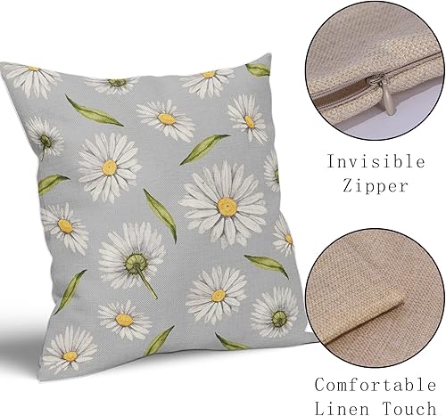 Miniatura 3 de Juego de 2 fundas de almohada de primavera y verano de 18 x 18 pulgadas, con estampado de flores blancas en acuarela, gris y gris, fundas