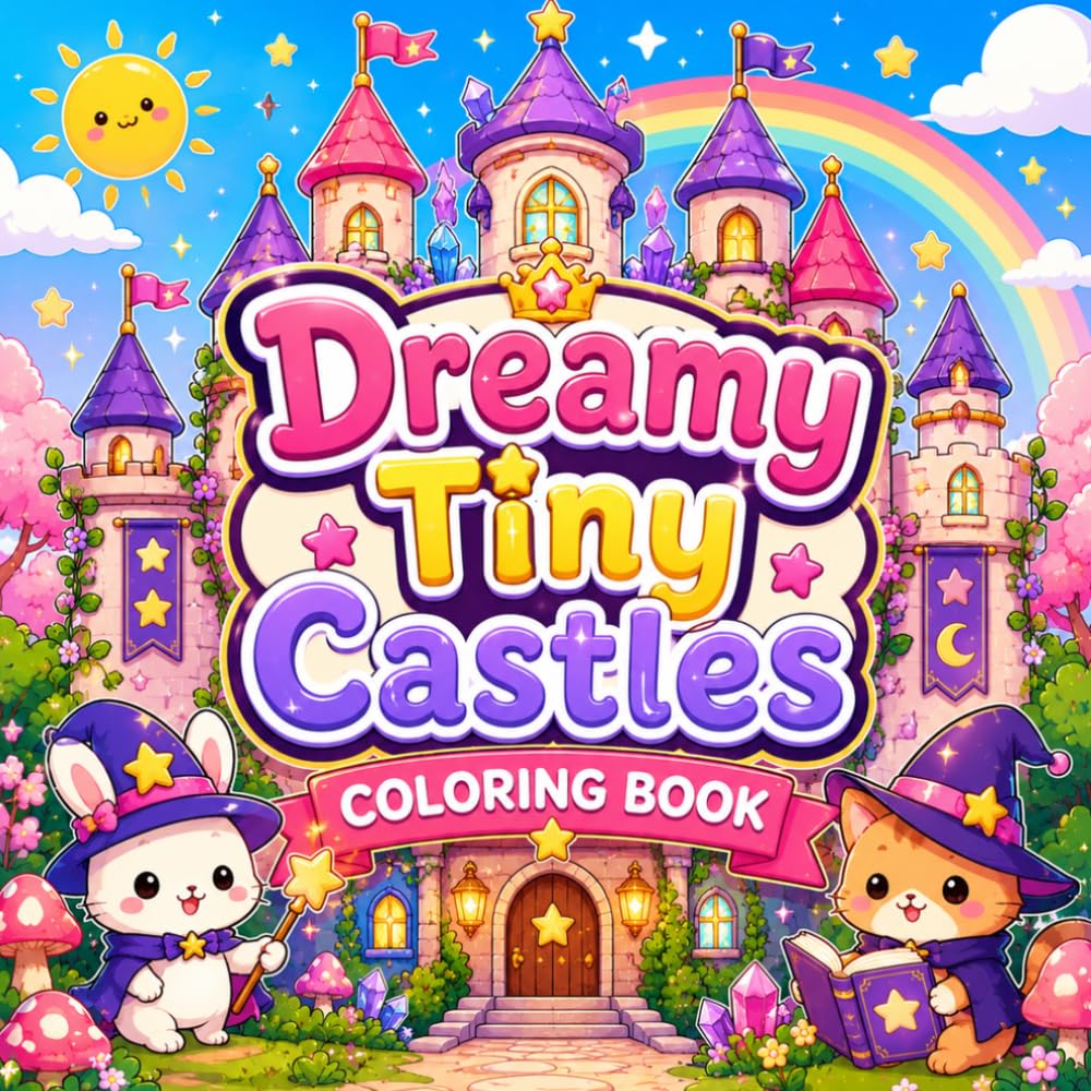 Dreamy Tiny Castles Coloring Book: Cute Magical Castles, Cozy Castle Rooms, Wizard Animals, Princess Towers and Fantasy Coloring Pages for Kids