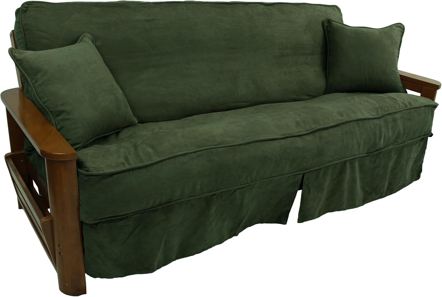 Blazing Needles Solid Microsuede Double Corded 8" to 9" Futon Slipcover Set with 2 Throw Pillows (Set of 3), Full, Saddle Brown