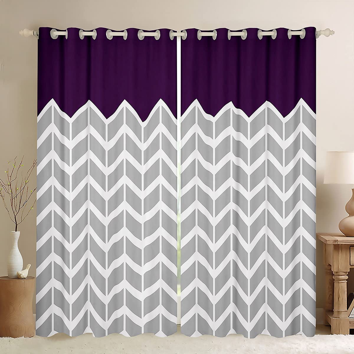 Geometric Window Treatments Cute Modern Window Drapes for Kids Boys Girls All Season Vibrant Color Window Curtains for Bedroom Living Room 3D Dark Purple W46*L54 โ image 1