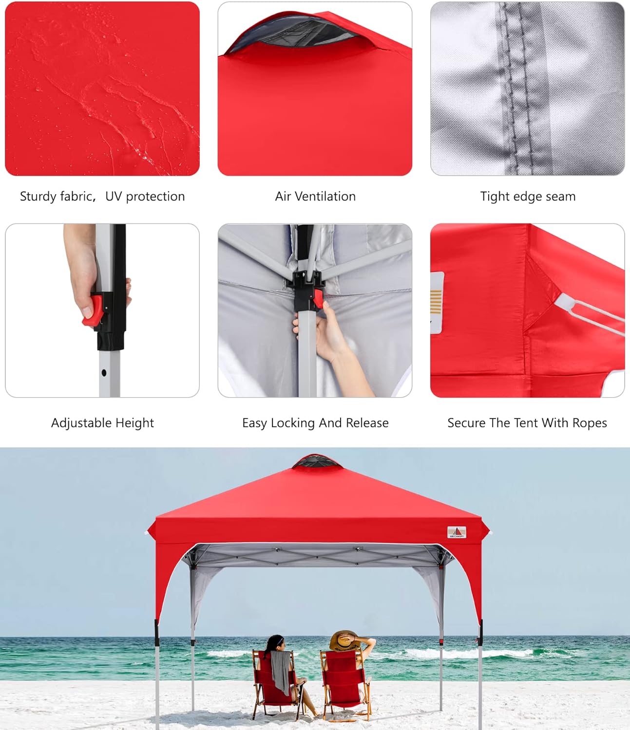 ABCCANOPY Outdoor Pop up Canopy Tent 8x8 Camping Sun Shelter-Series, Red