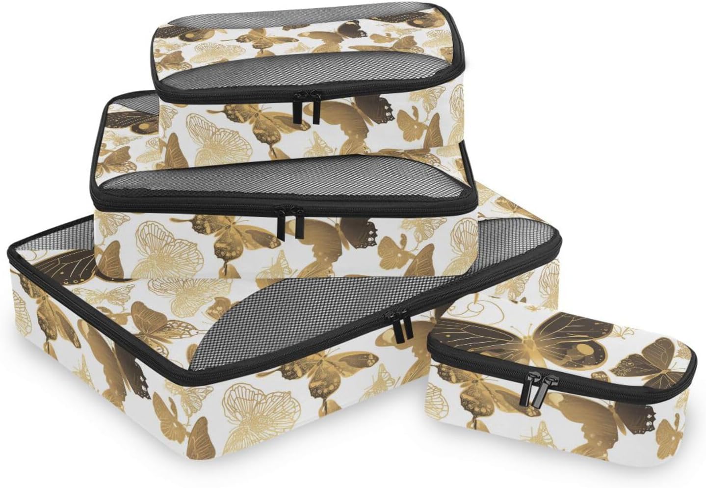 Black Gold Butterfly 4 Pcs set organizer bags for Mesh Travel Essentials portable packing cubes