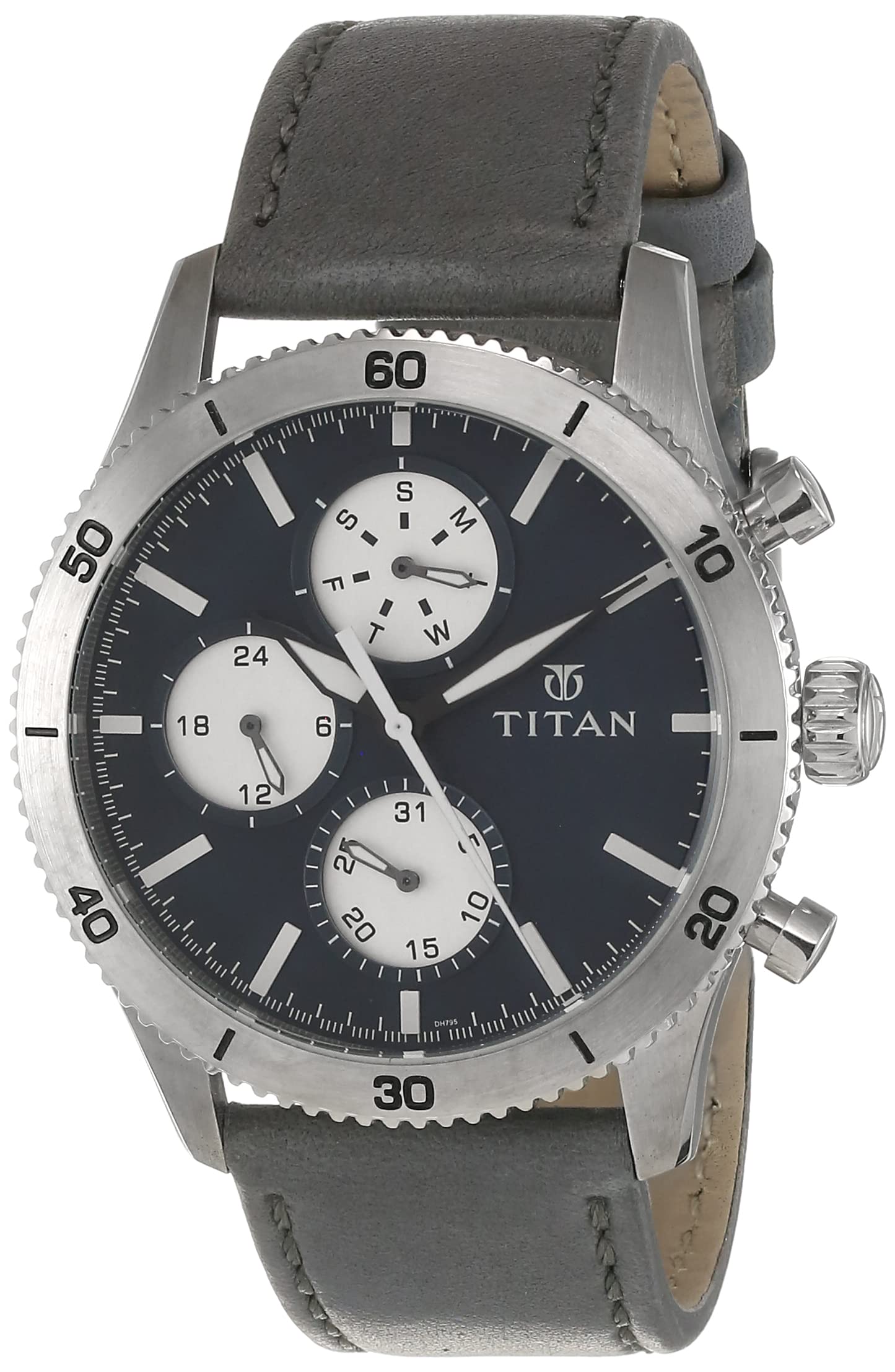 Titan Chronograph Blue Dial Leather Strap watch for Men