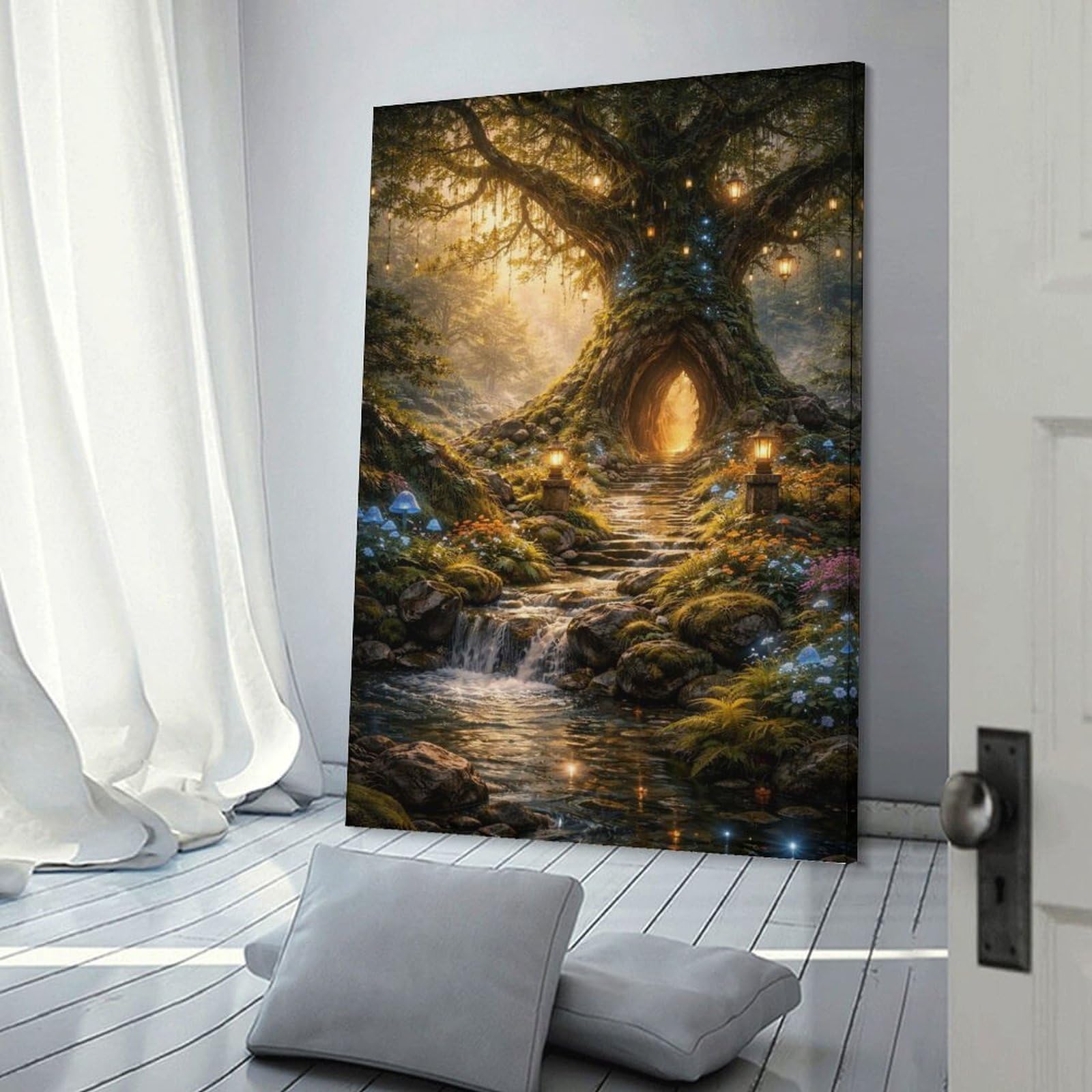 Junmoney Frame-Style-3 Forest Entrance With Glowing Mushrooms Home Decor Wall Art 16X24inch(40X60cm), For Bedroom, Guest Room Or Reading Nook, Decorative Wall Art For Cosy Rooms
