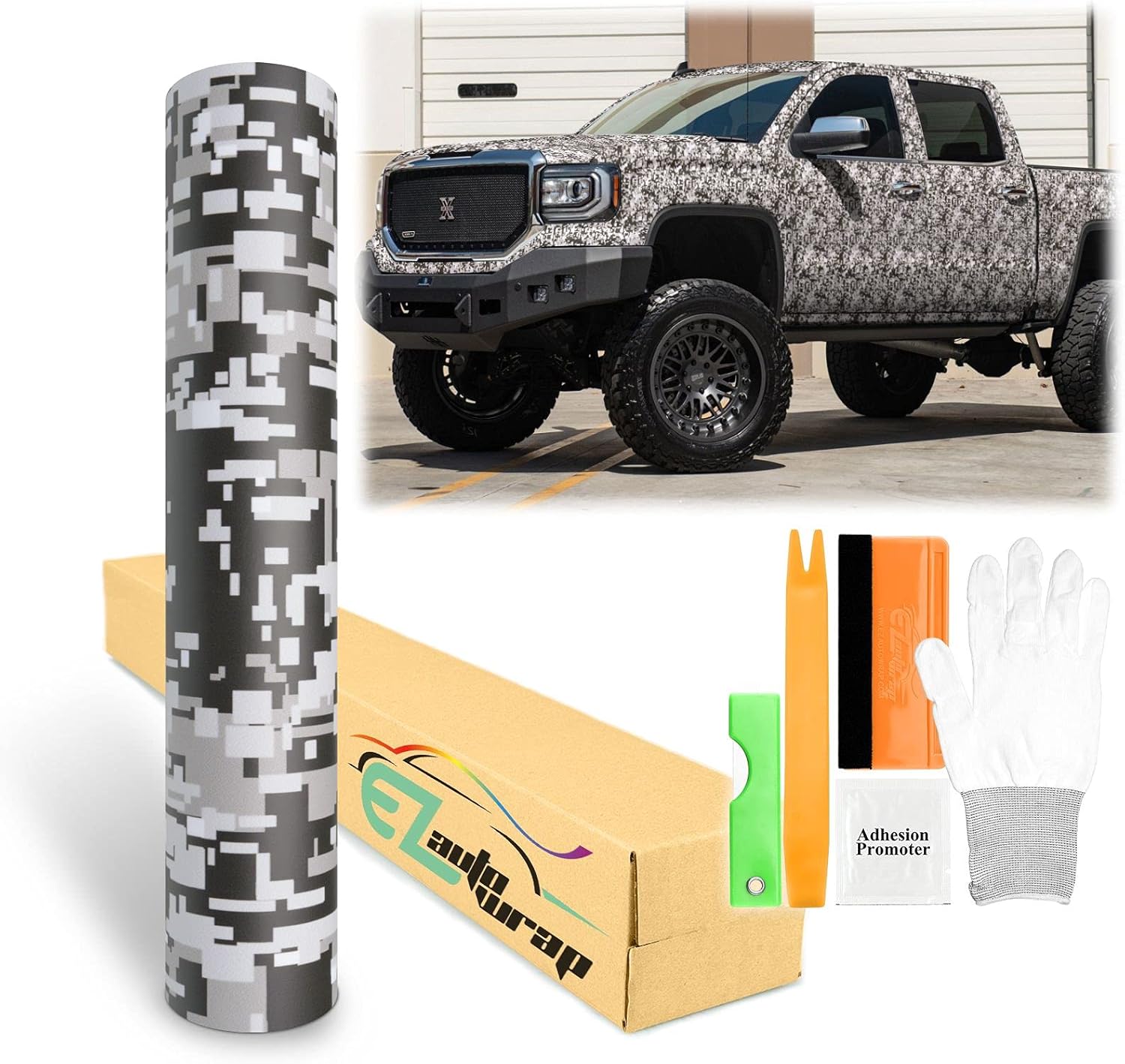 48"x60" (4FT x 5FT) Camouflage Digital Light Gray Viny Wrap Sticker Sheet Film DIY Decal Car Auto Vehicle Motorcycle Air Release Bubble Free Self Adhesive Peel and Stick Free Tool Kit